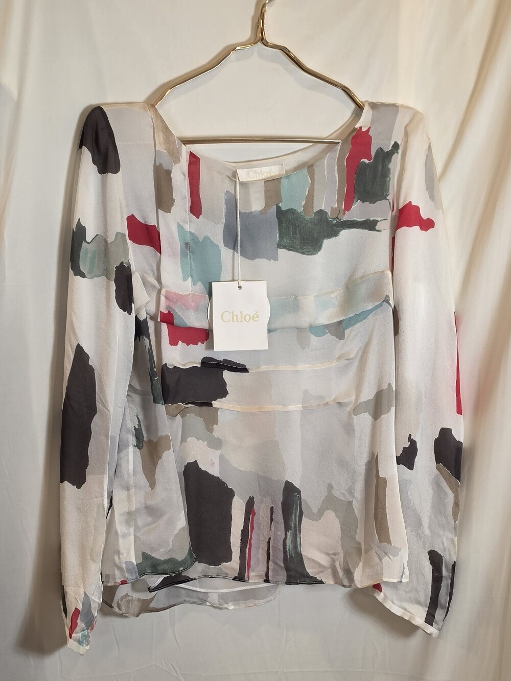 Chloe Vintage Sheer Lined Silk Blend Abstract Print Blouse Size T40 FR 8 US